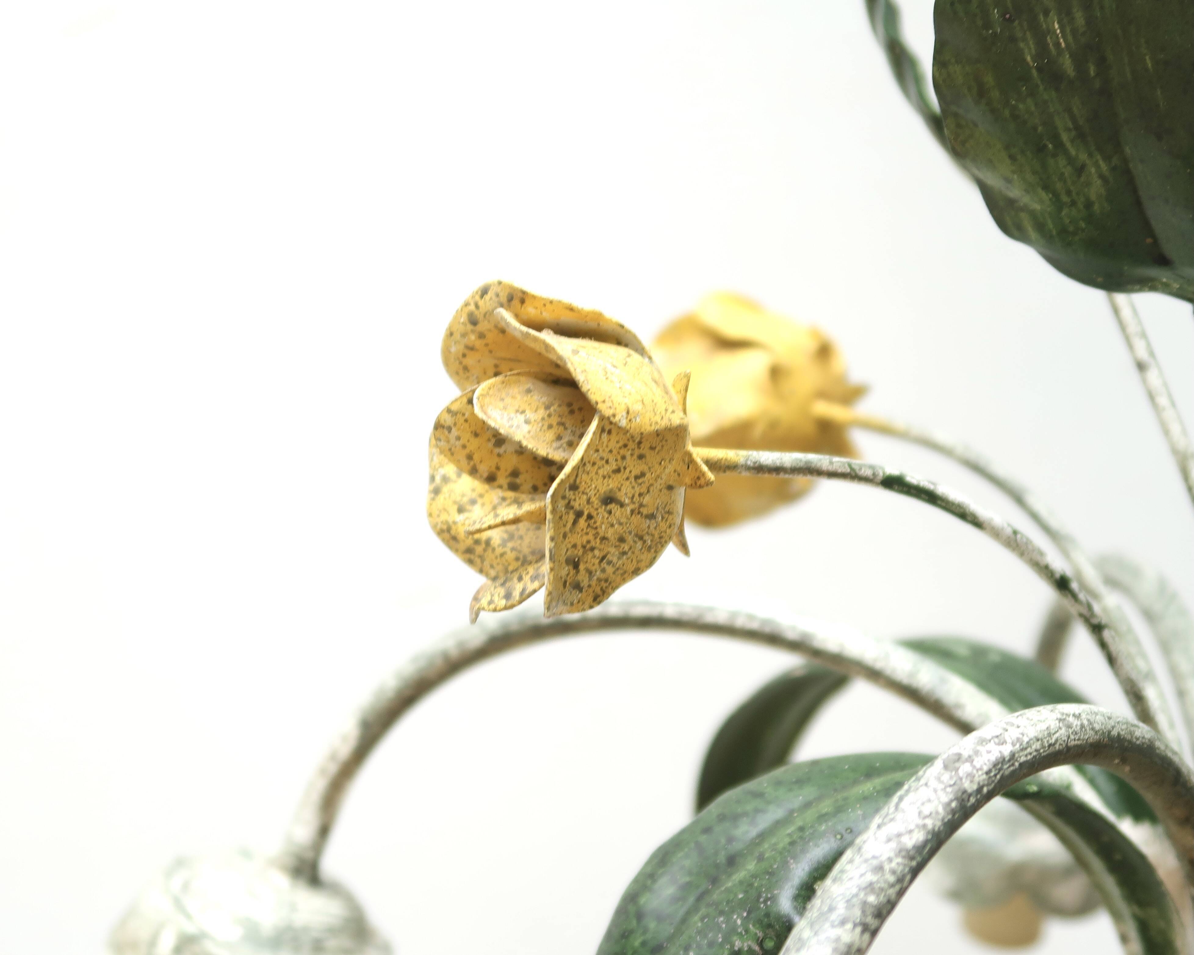 Floral chandelier with yellow flowers and green leaves, 90s