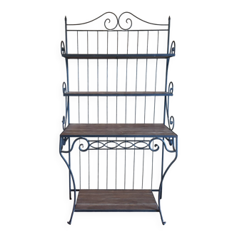 Wrought iron and wood baker shelves