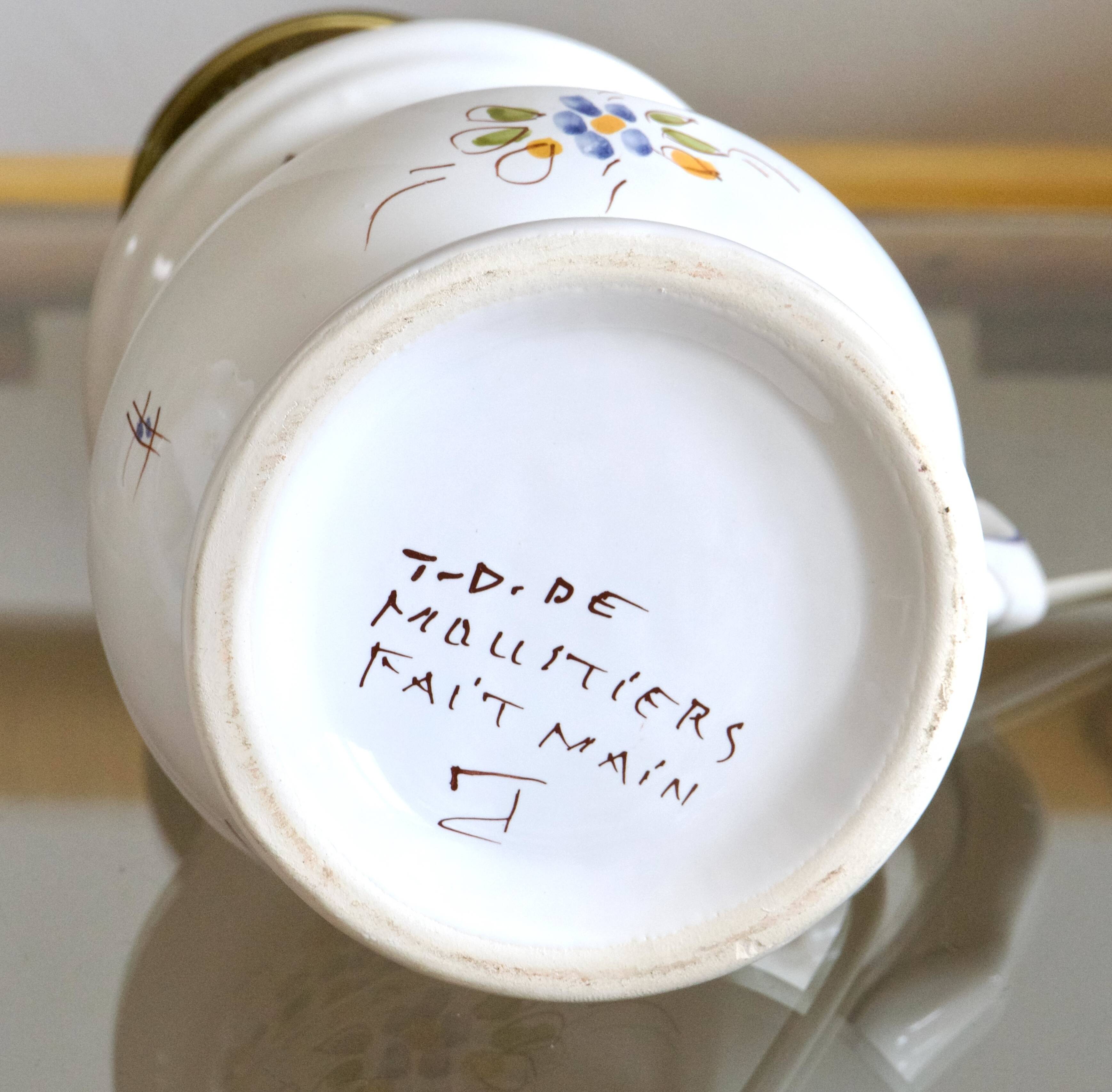 Large handcrafted earthenware lamp from Moustiers