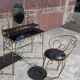 Coiffeuse et chaise en métal doré et opaline.