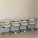 4 vintage tubular metal and fabric chairs