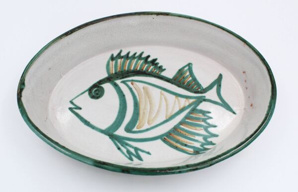 Plat à poisson robert picault en ceramique vallauris 1950