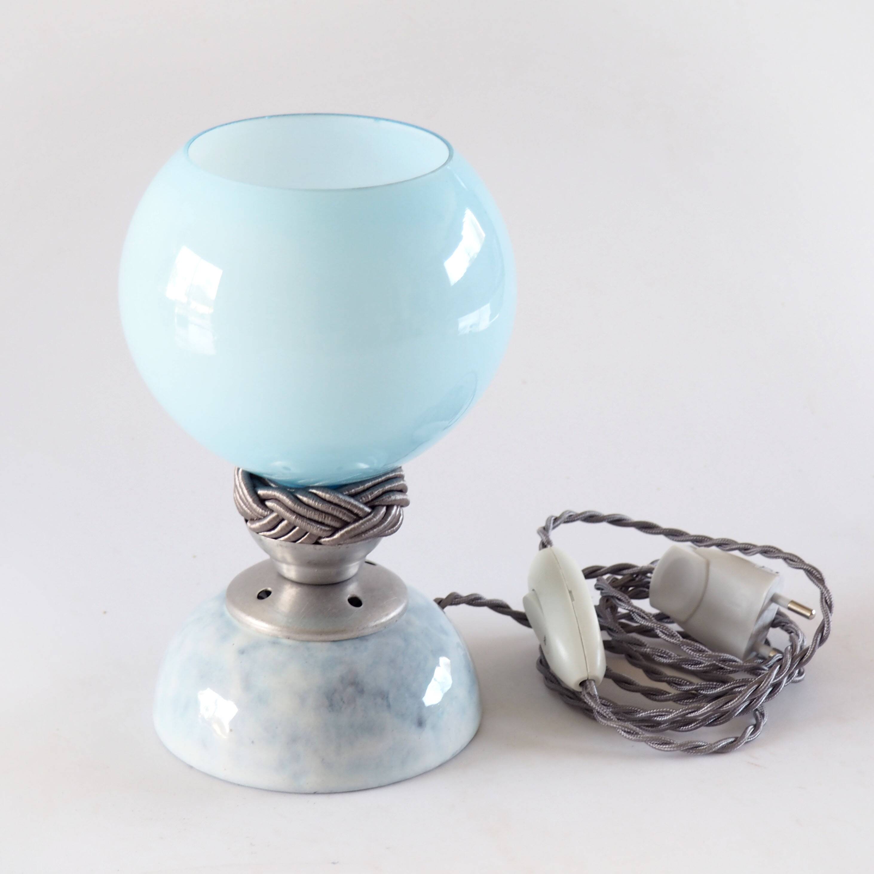 Blue opaline and ceramic lamp