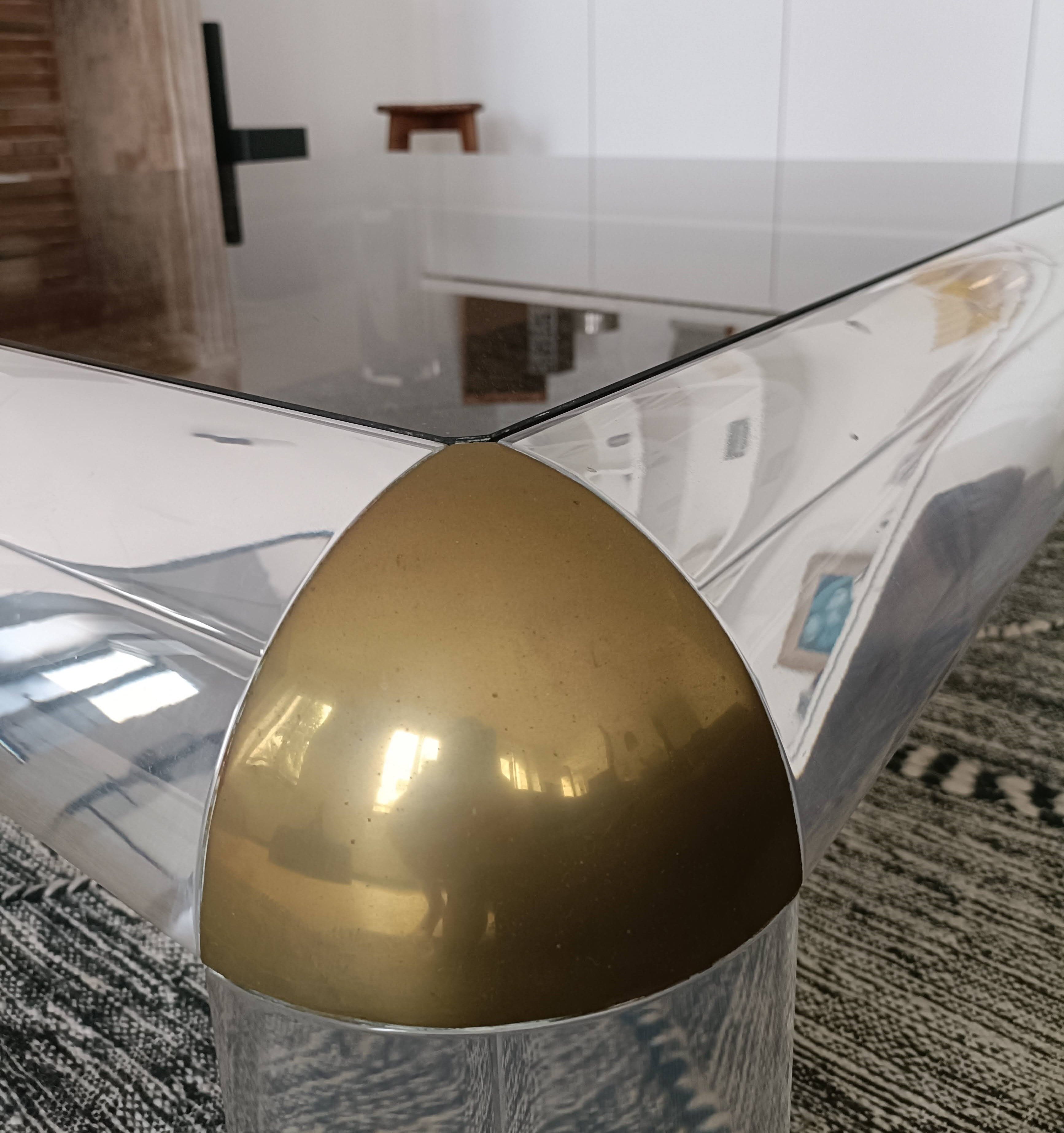 Square coffee table in brass and smoked and lucite glass Karl Springer 1970s