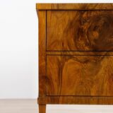 Elegant pair of Biedermeier style walnut commodes, Germany, French polish.