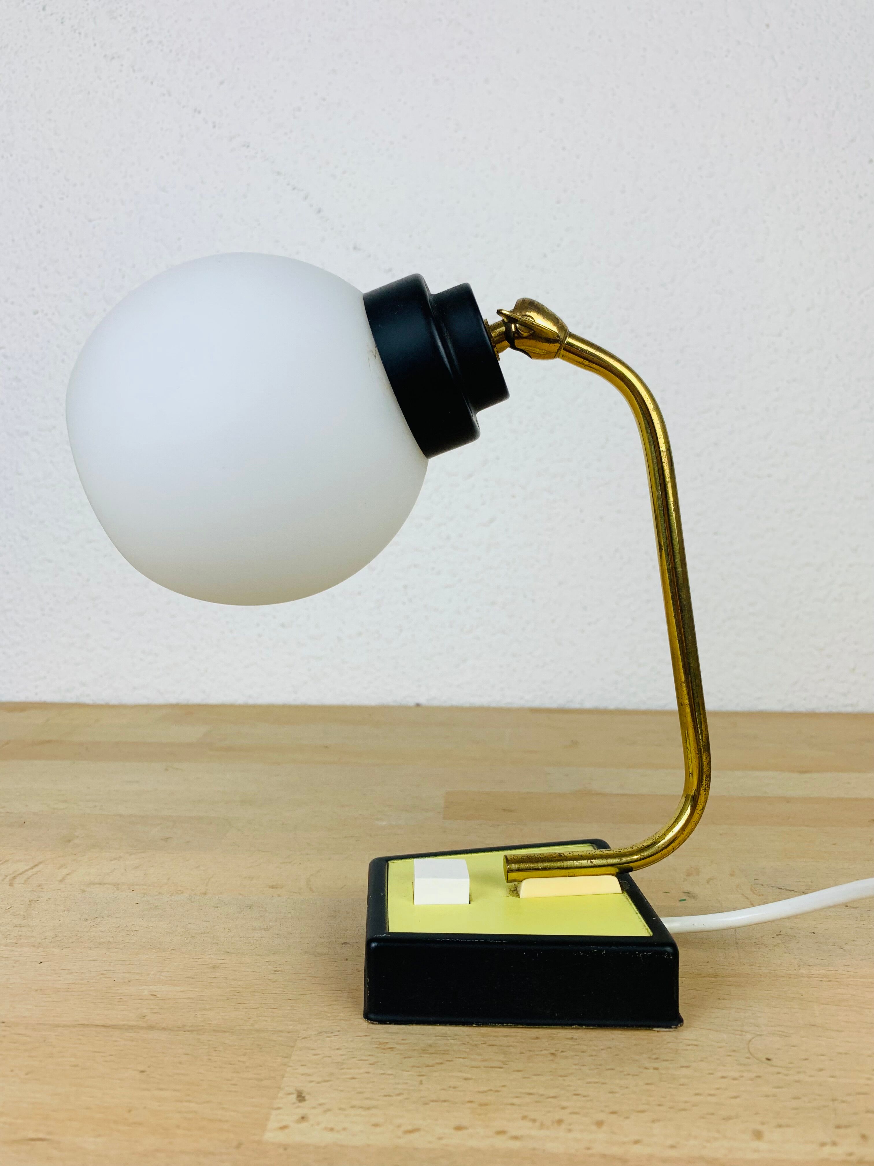 Opaline brass casserole lamp 50s