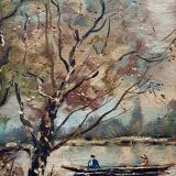 Tableau ancien la promenade en barque Signé Duval