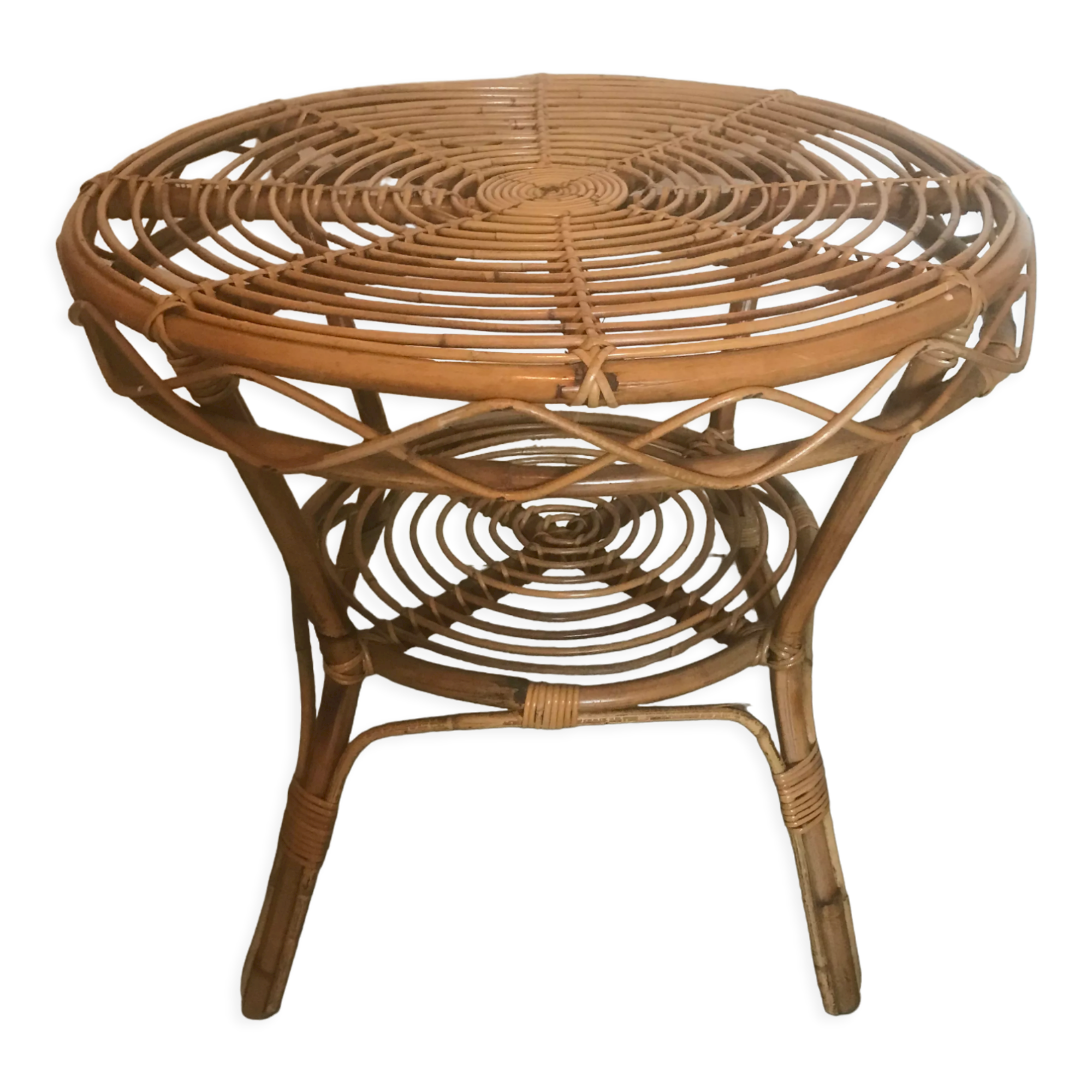Vintage rattan round coffee table 1960