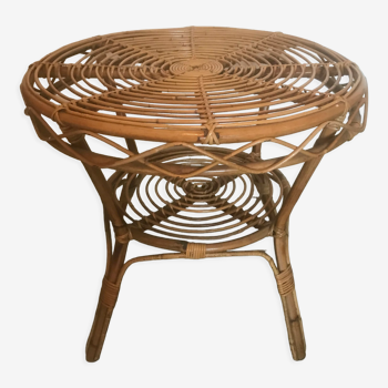 Table basse ronde rotin vintage 1960