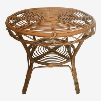 Vintage rattan round coffee table 1960