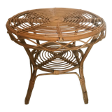 Vintage rattan round coffee table 1960