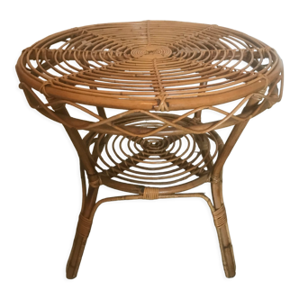 Vintage rattan round coffee table 1960