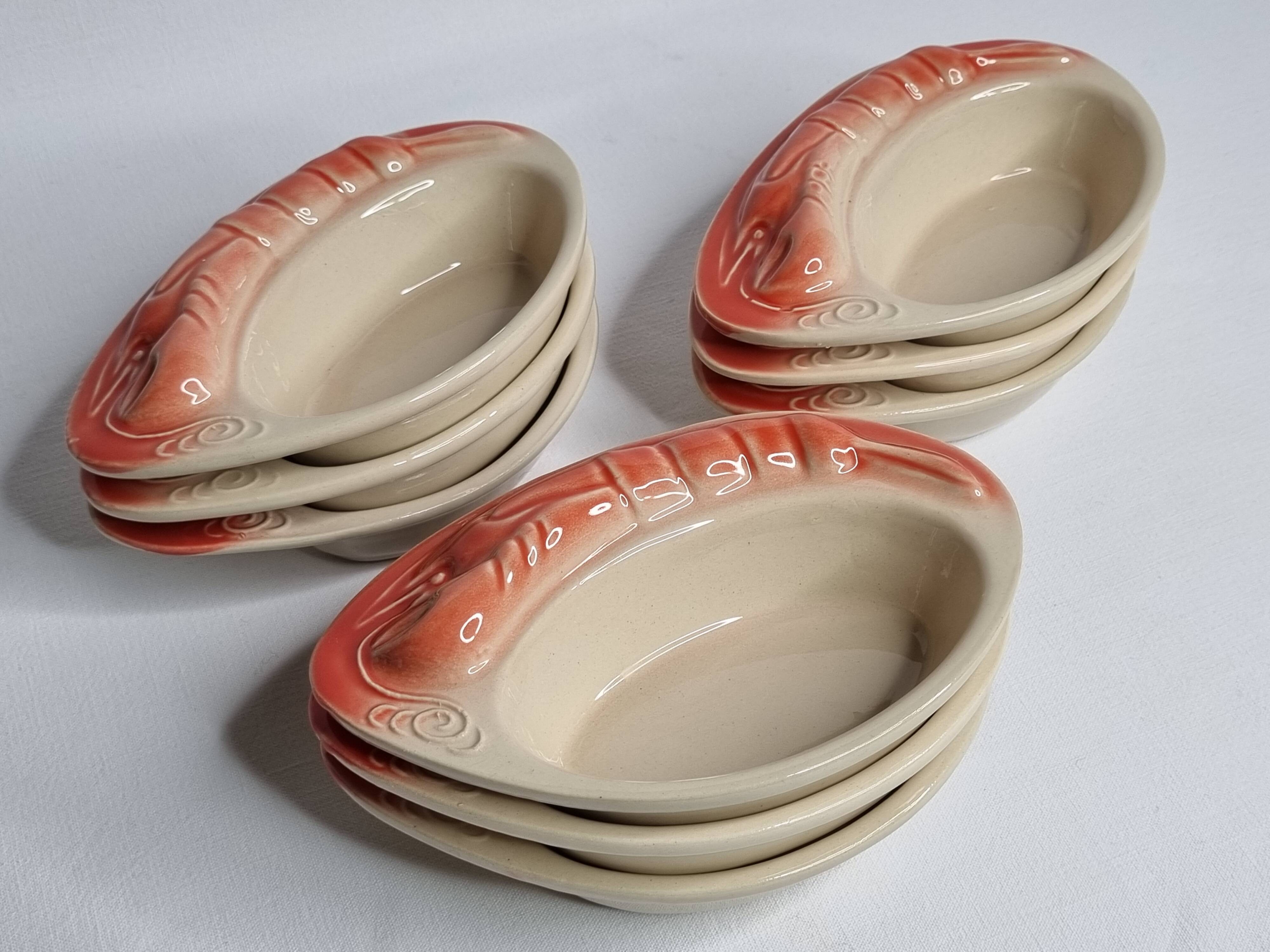 Set of 9 Vintage "Crayfish" Ceramic Bowls, "Charles Amand"