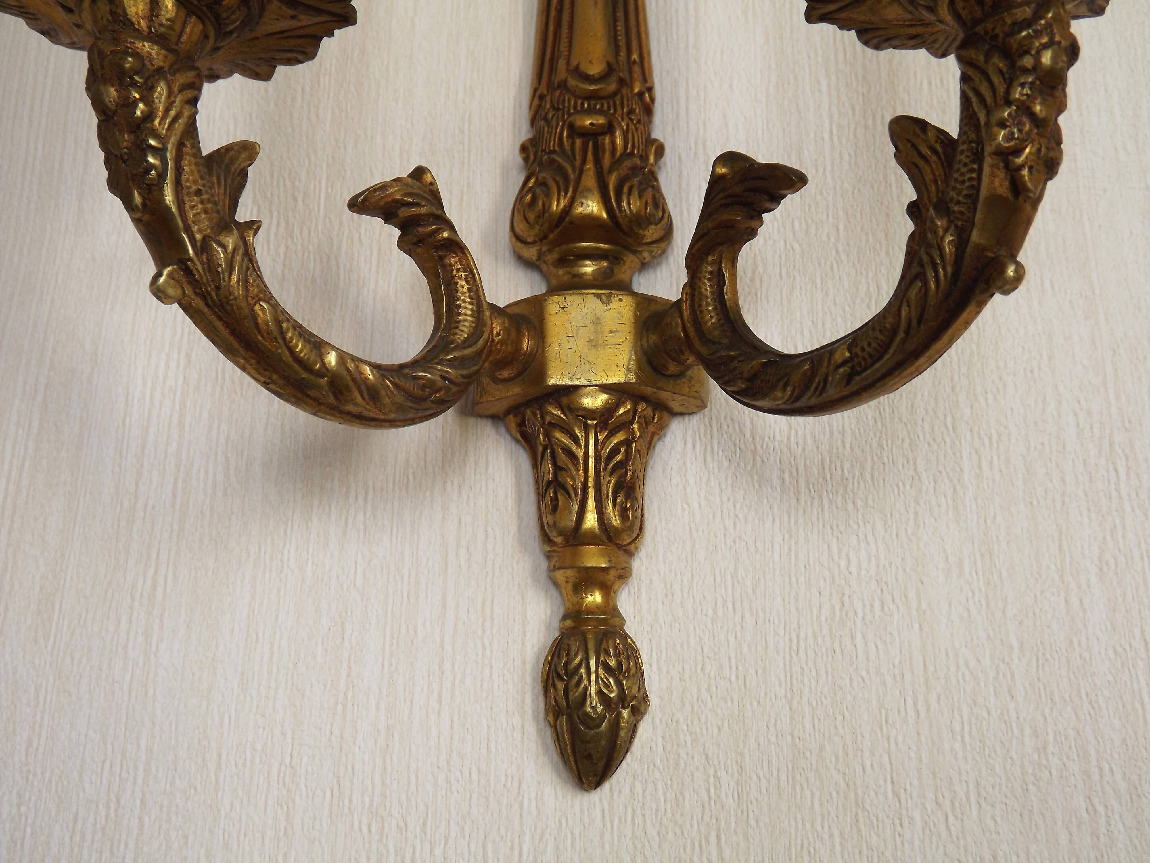 Large Vintage French Bronze Baroque Style Bronze Double Wall Light 5413