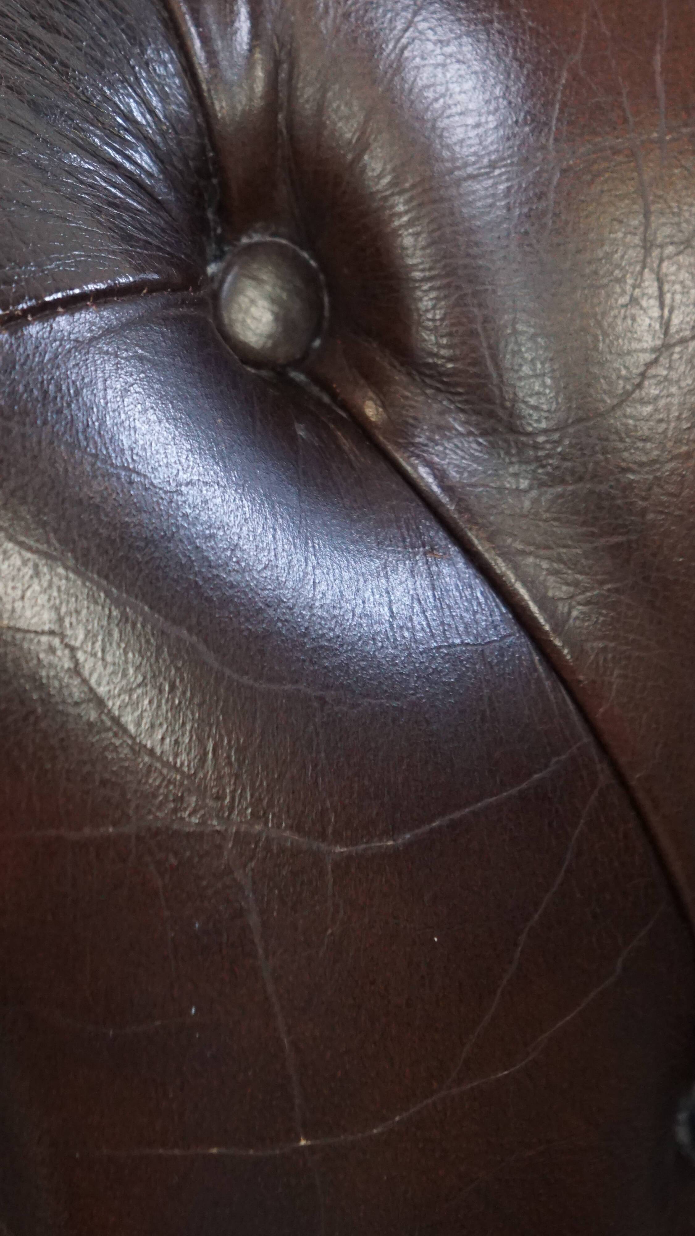 Chesterfield Office Chair on Wheels in Dark Brown Cowhide Leather