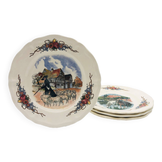 Set of 4 “Obernai” dessert plates from the Sarreguemines earthenware factory