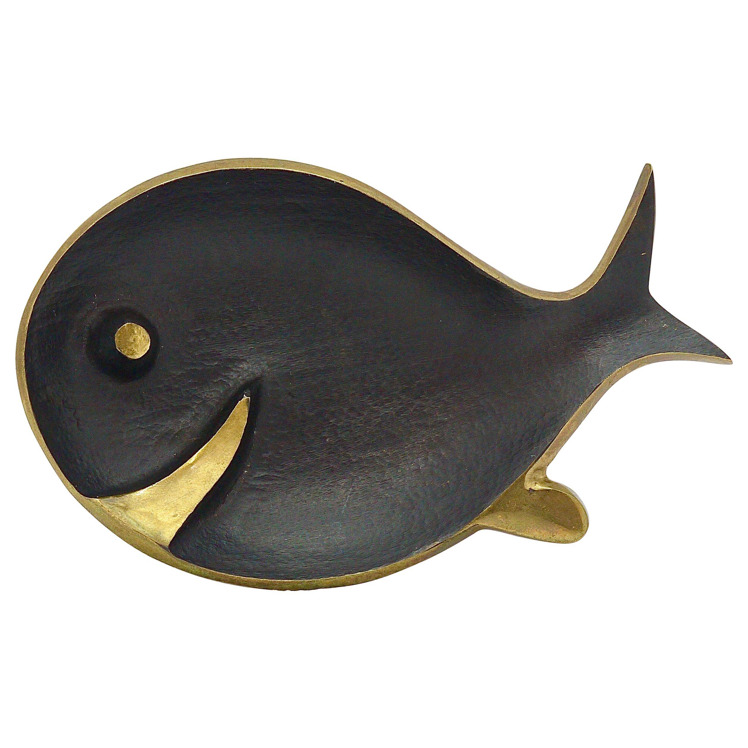 Bol/Mégotine Fish in Brass Mid-Century by Walter Bosse, Herta Baller, 1950s