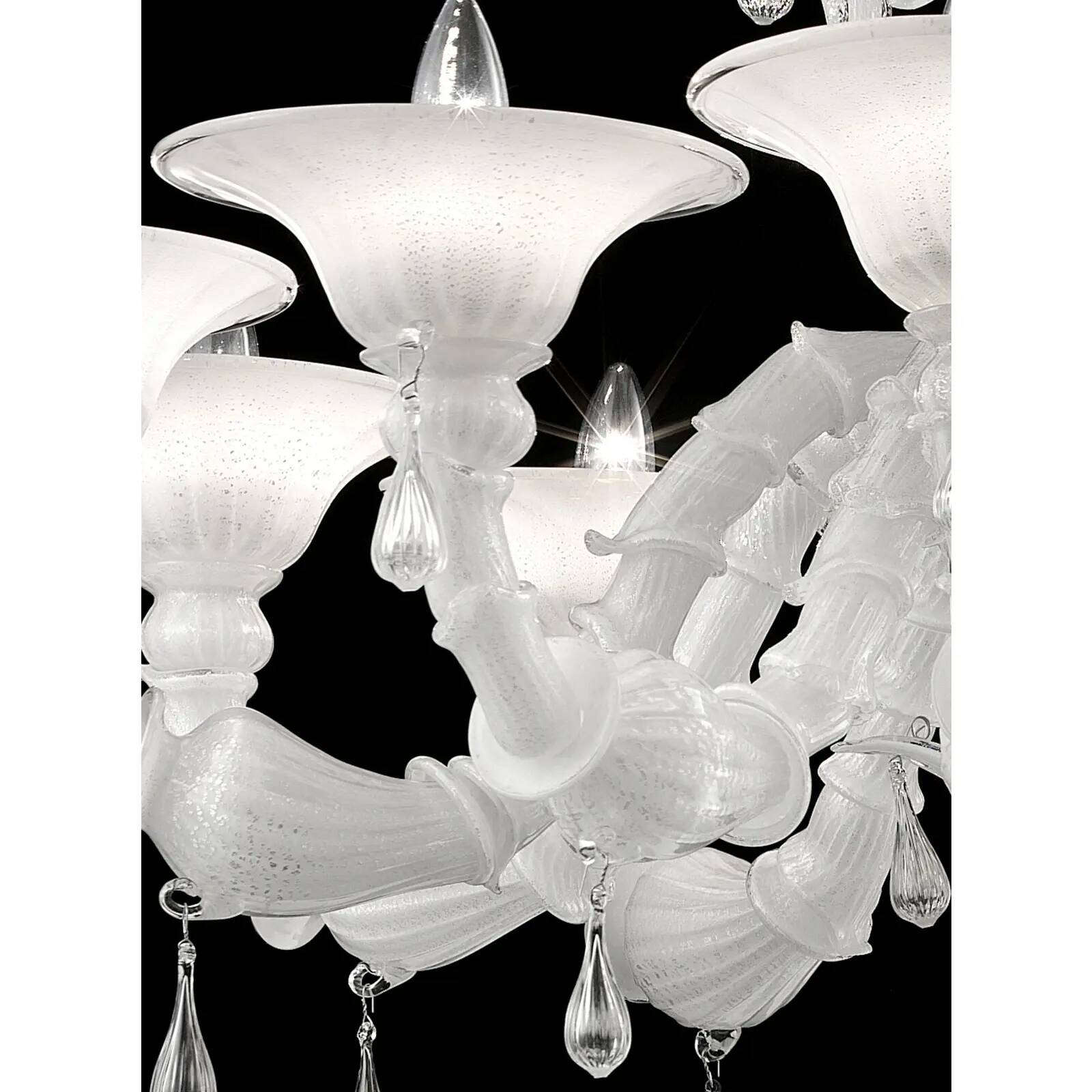 White Venetian “Ca’ Rezzonico” Murano Glass Chandelier with Clear Glass