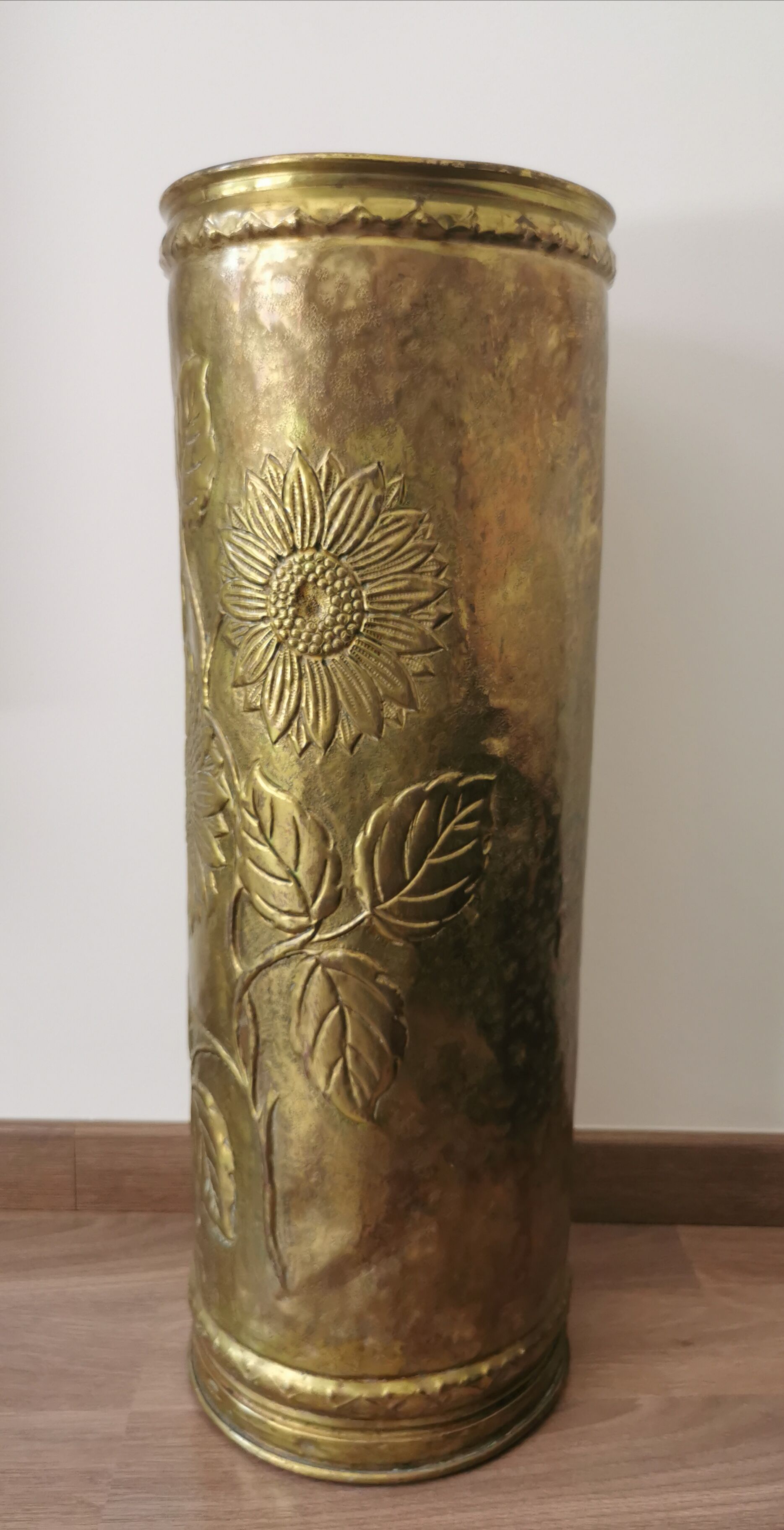 Umbrella holder sunflowers vintage copper and golden brass