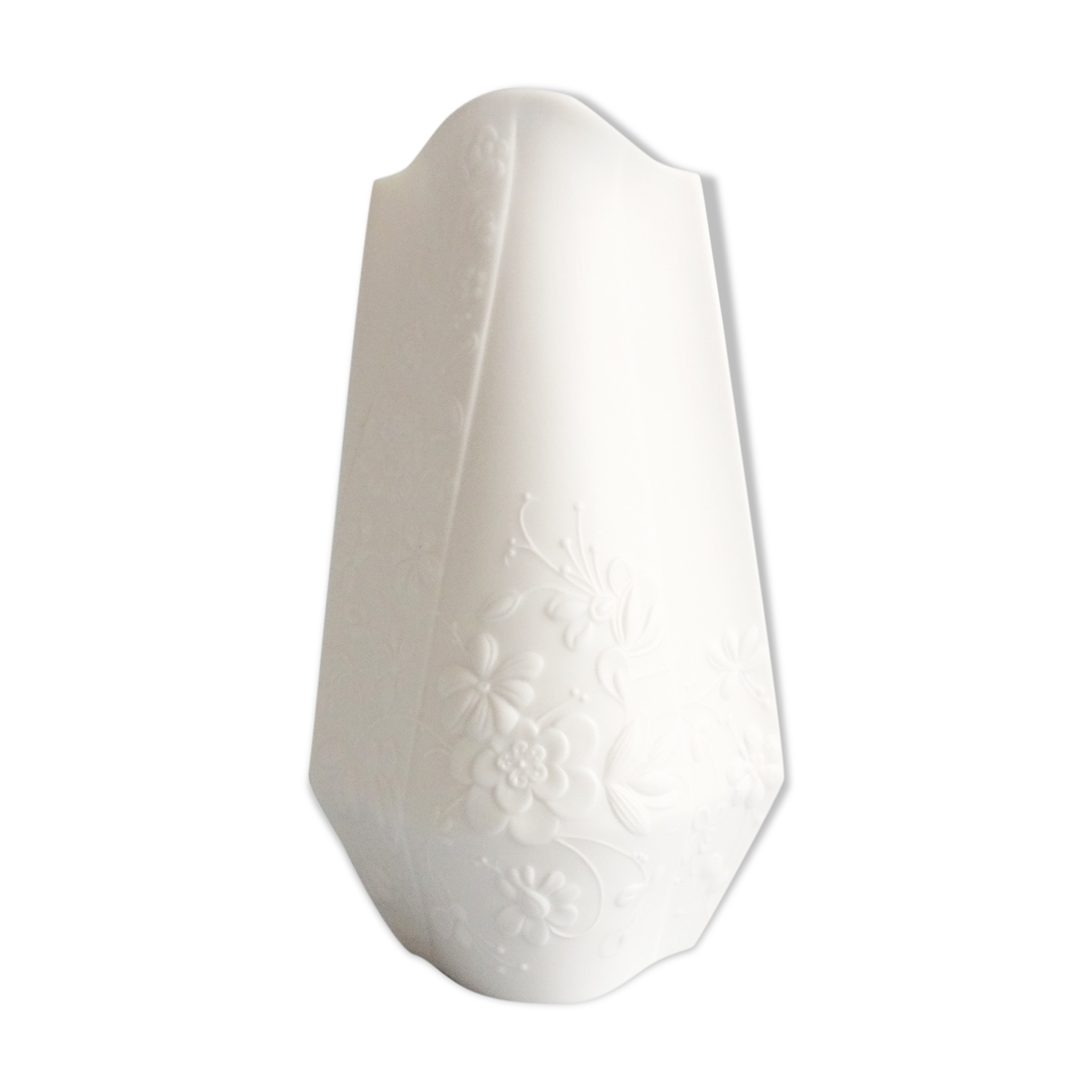 AK Kaiser bisque vase design M. Frey, white vase with flower relief