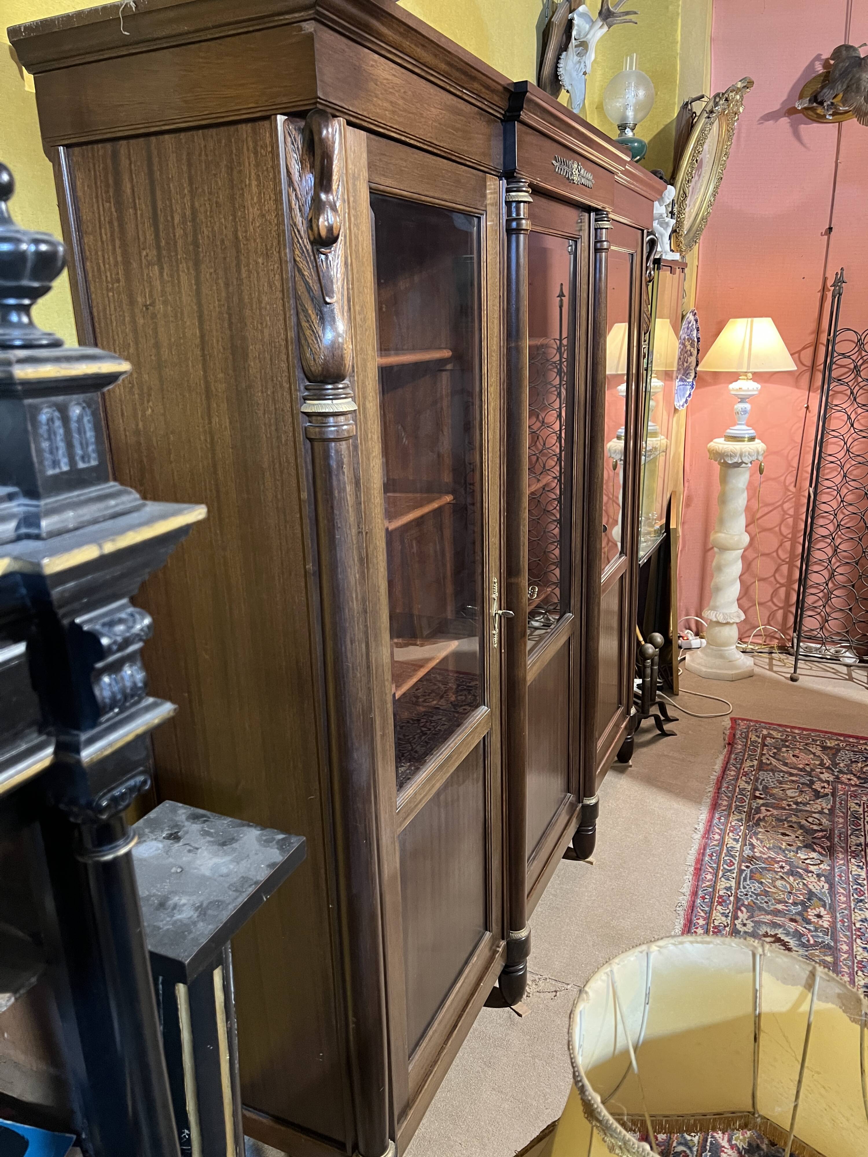 Empire Style Swan Neck Mahogany Bookcase with 4 Doors