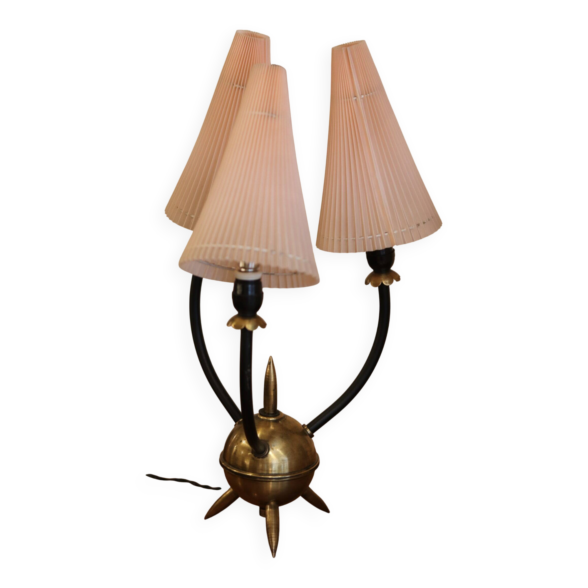 Table lamp from the early 1950s, brass sphere with spikes.