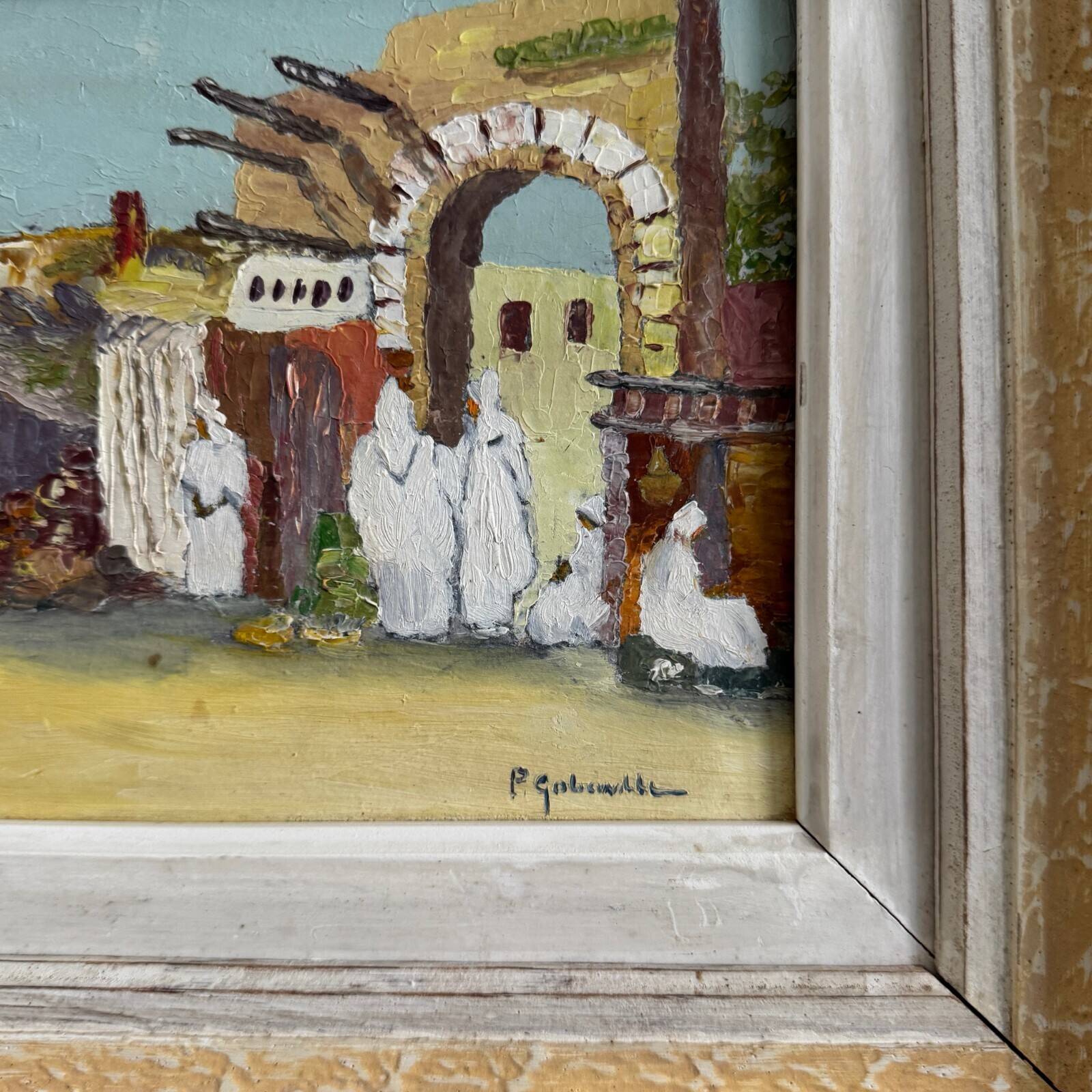 Oriental oil on cardboard with a knife by P. Gobewille