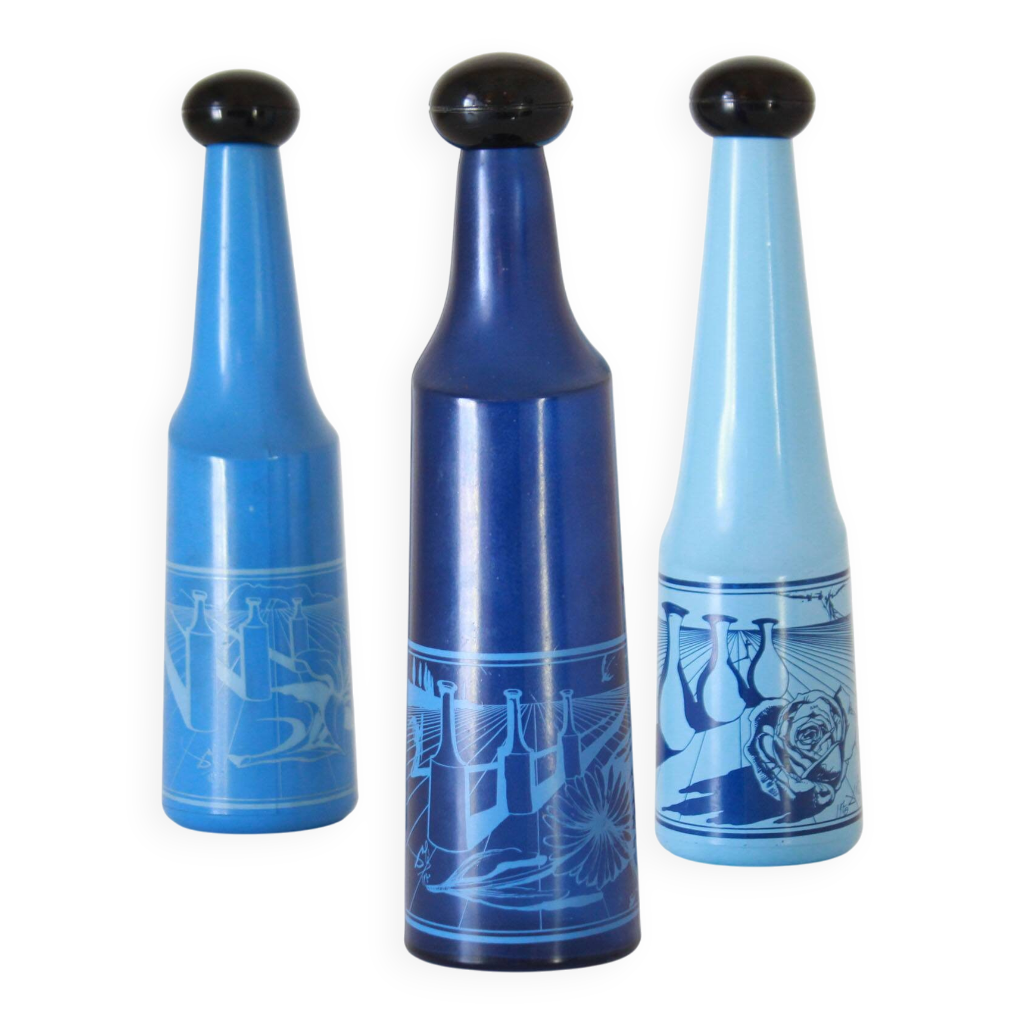 Bouteille vintage, Salvador Dali pour Rosso Antico Ltd, Italie années 1970, ensemble de trois