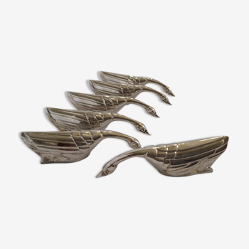 Lot de 6 porte-couteaux en métal argenté en forme de cygne ou d'oie décoration de table festive