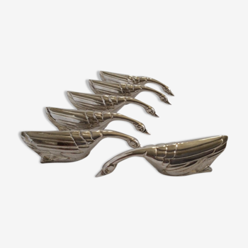 Set of 6 silver metal knife holders in the shape of a swan or goose festive table decoration