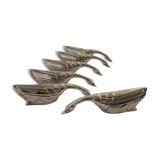 Set of 6 silver metal knife holders in the shape of a swan or goose festive table decoration