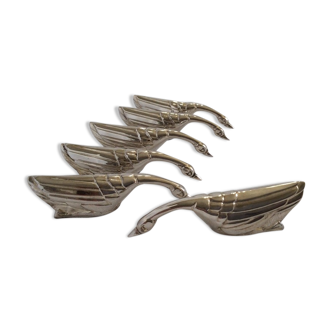 Set of 6 silver metal knife holders in the shape of a swan or goose festive table decoration