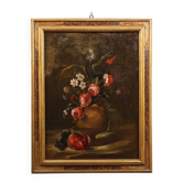 Peinture ancienne nature morte et fleurs, huile sur toile, XVIIIe siècle