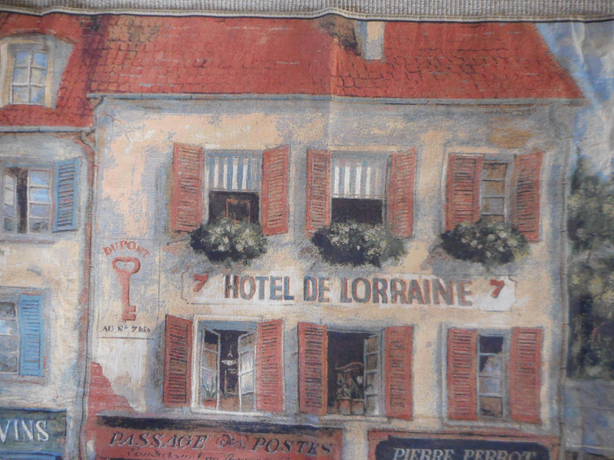 Village wall tapestry in trompe l'oeil after F de Villeneuve