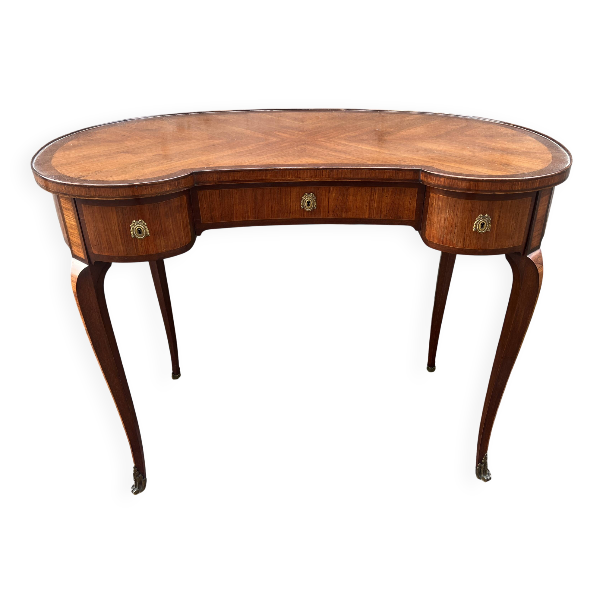 Kidney-shaped desk, marquetry, Transition style