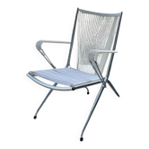Vintage Scoubidou lounge fauteuil in chroom en wit – jaren 60/70