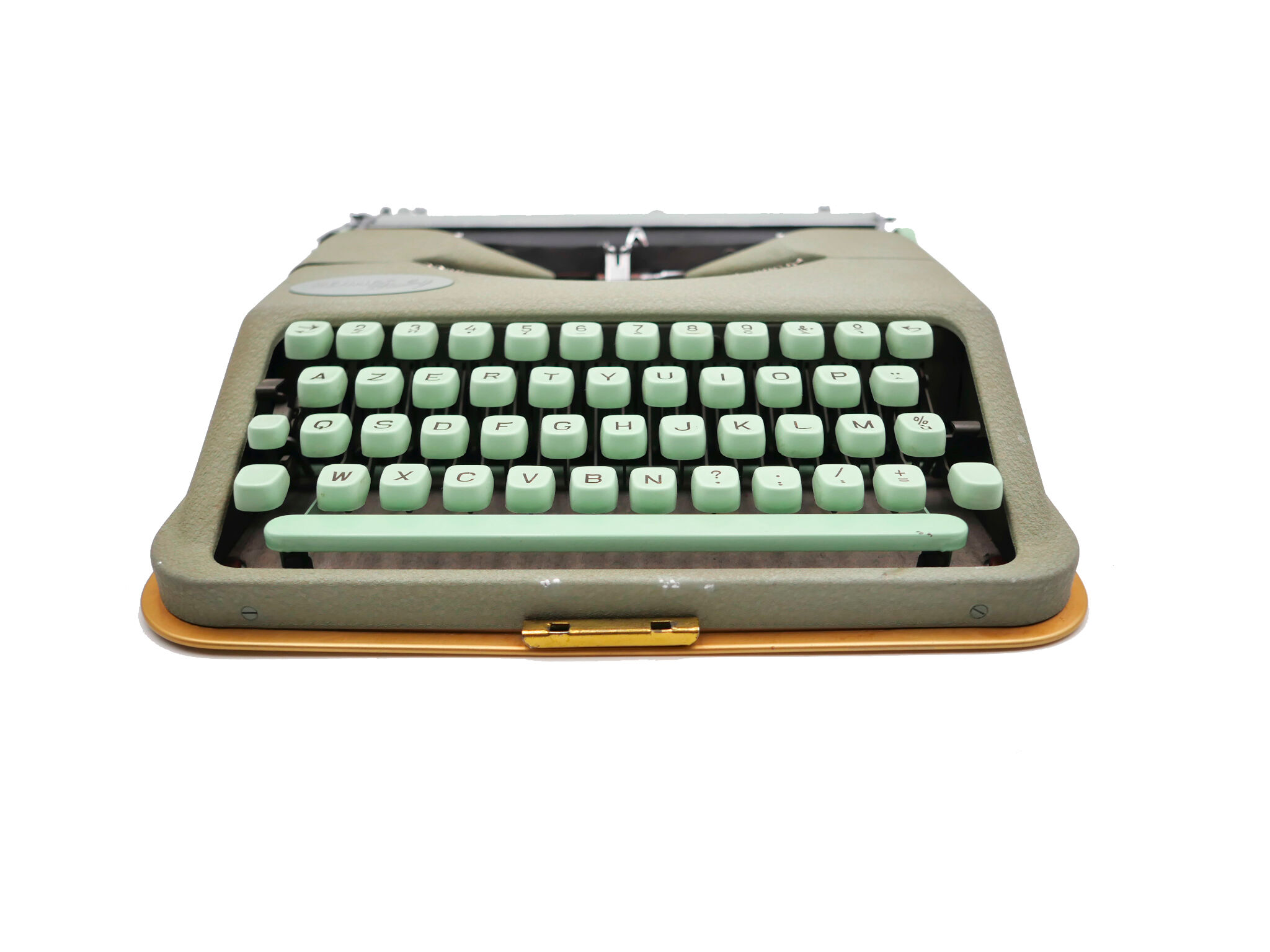 Typewriter hermes baby rocket lime green with its brown suitcase revised ribbon new