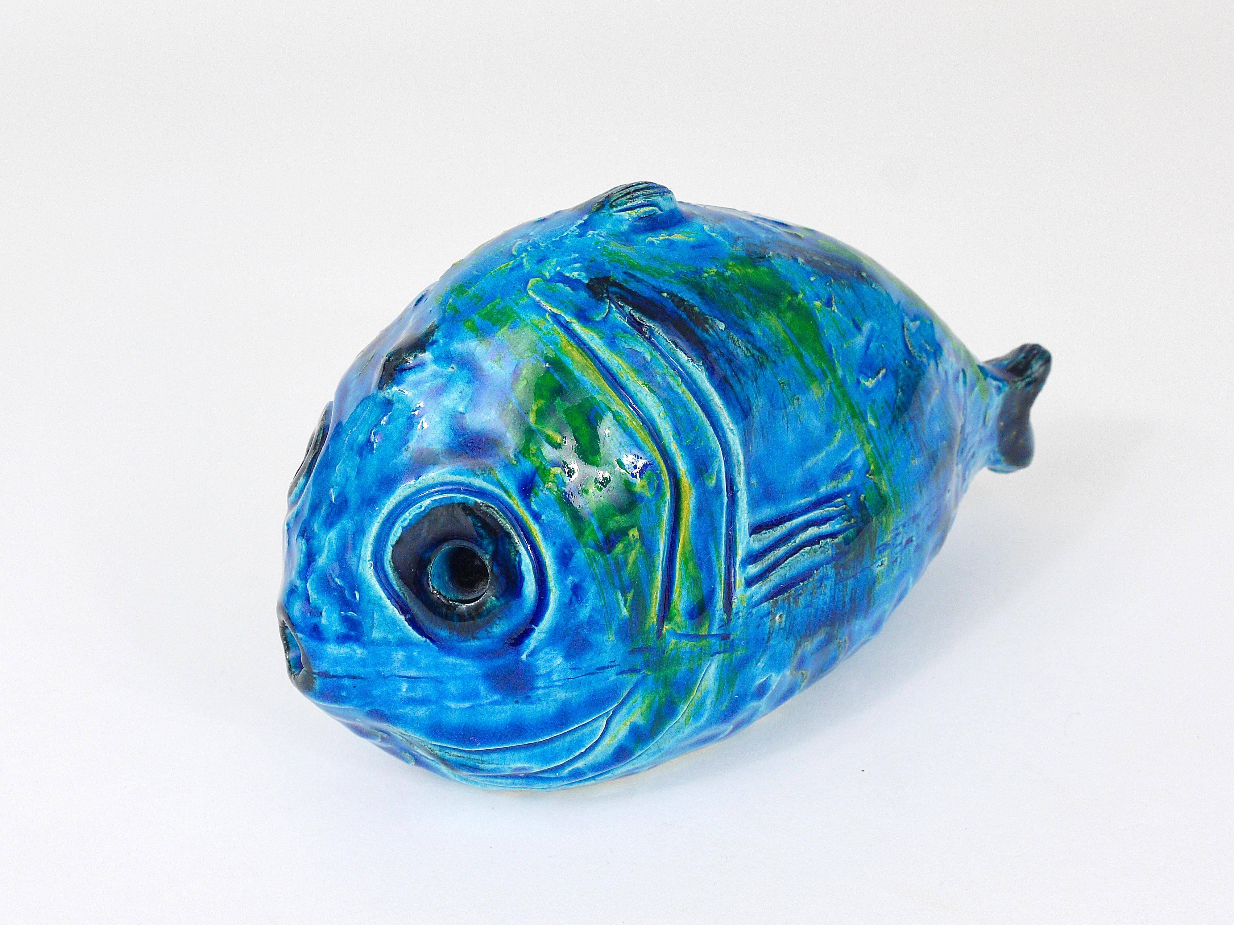 Blue enamelled fish sculpture Rimini by Aldo Londi Bitossi, Italy, 1950s
