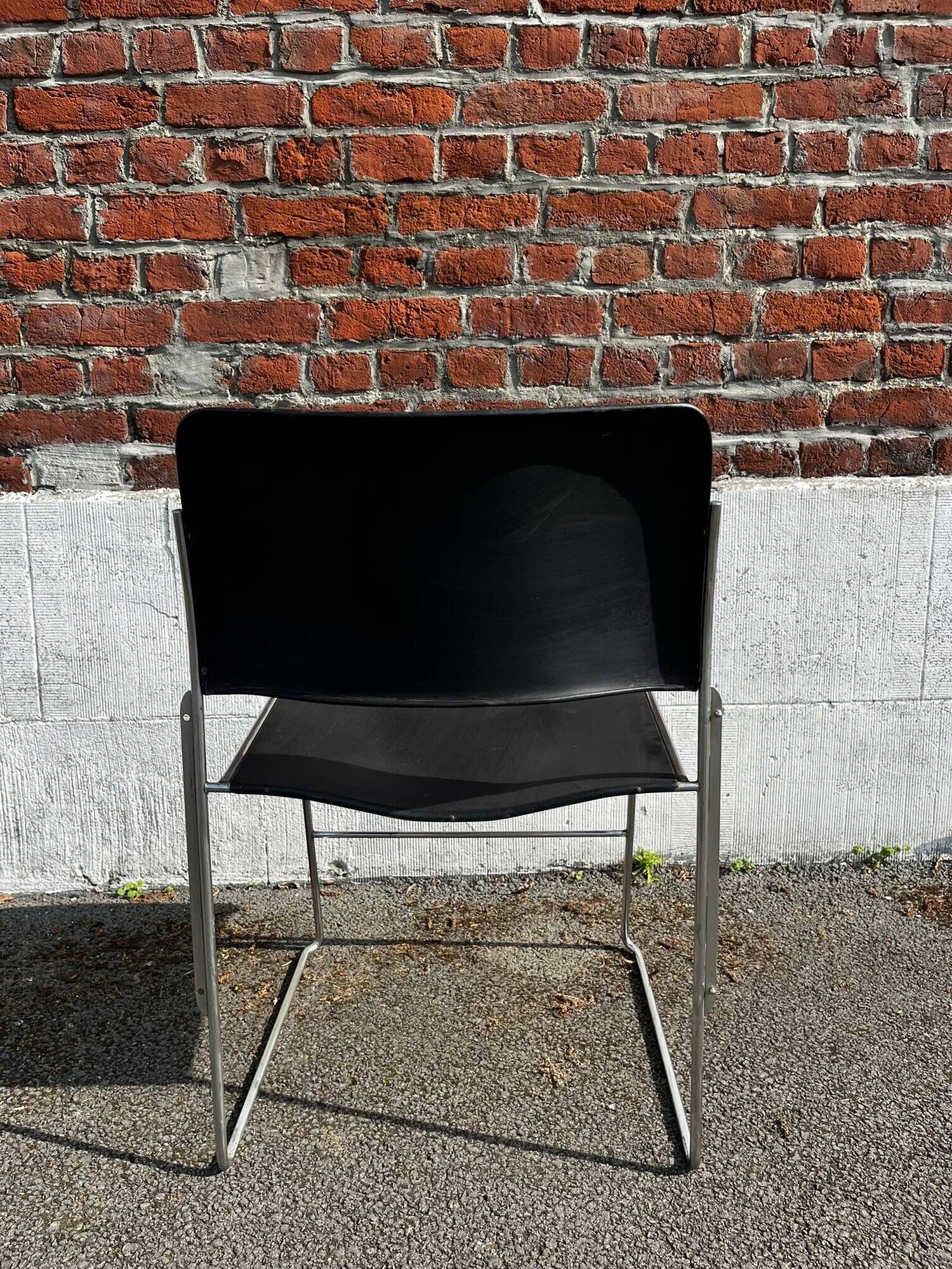 Set of 6 black metal chairs, model GF 40/4 by David Rowland.