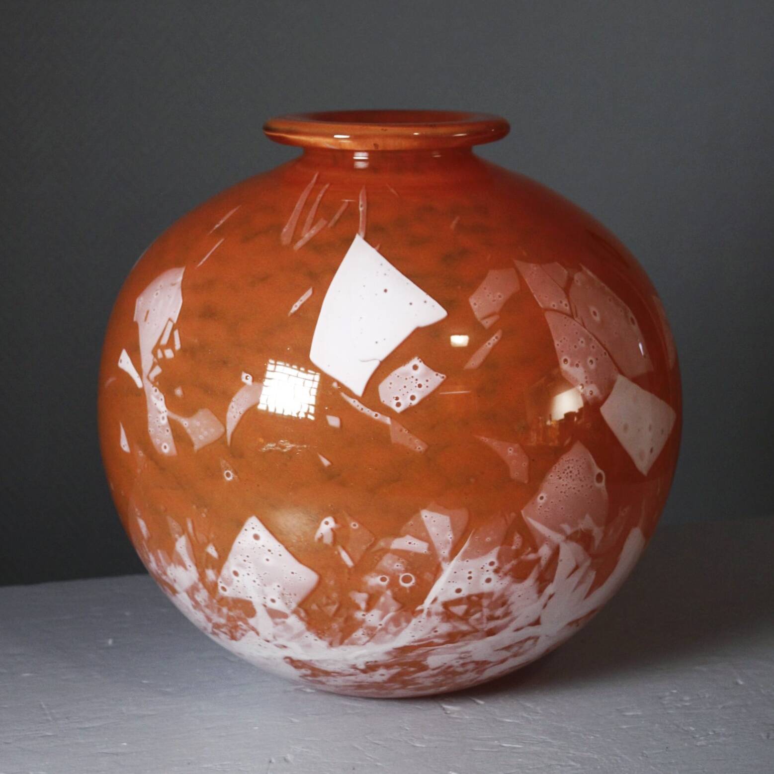 LORRAIN Daum Croismare Nancy Large orange and white marbled vase 1920s