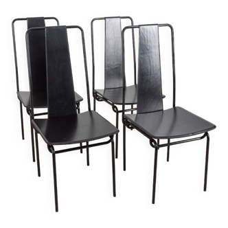Set of 4 chairs in leather from the 80s design a. del lago for misura emme