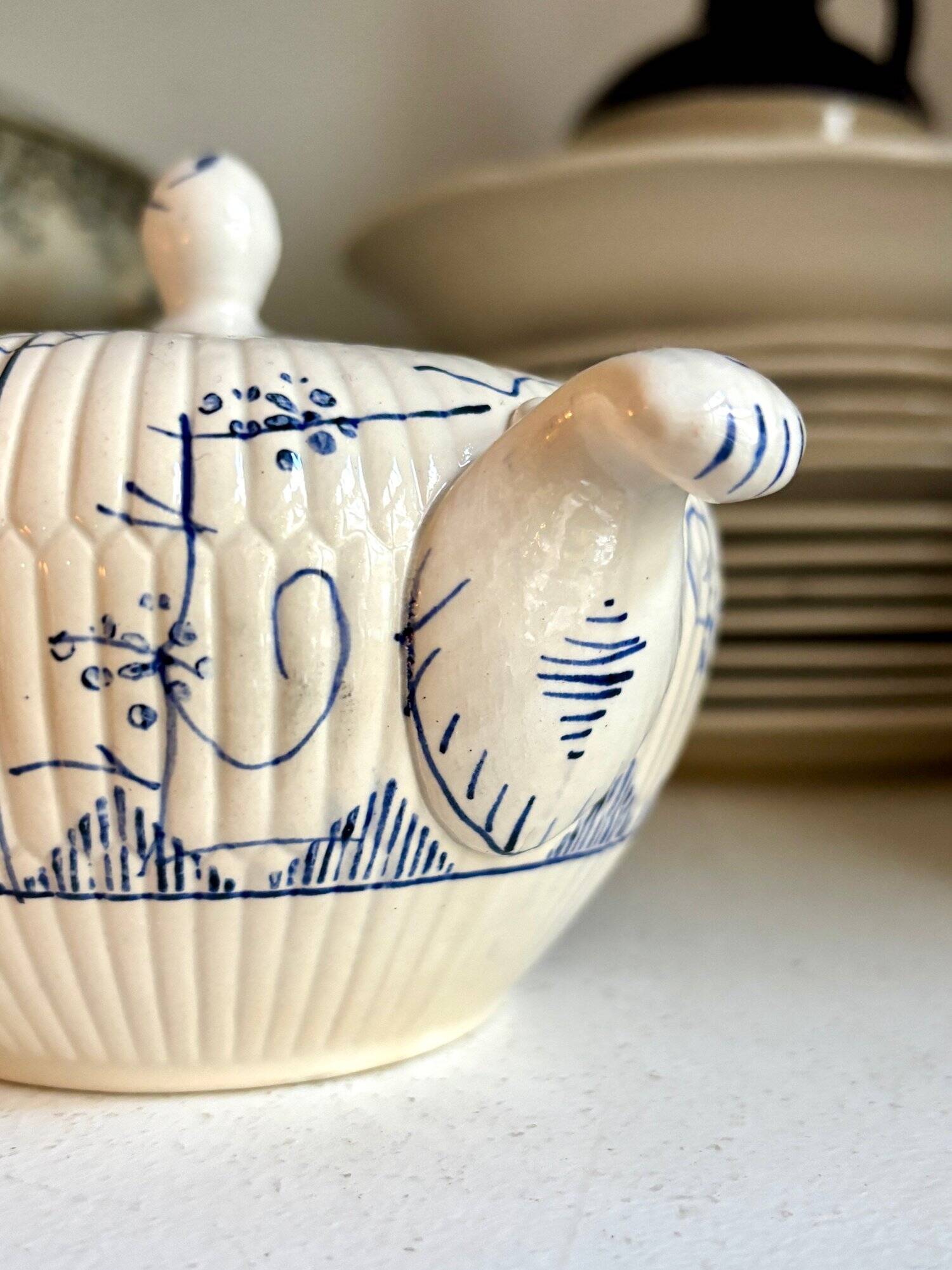 Sugar bowl, Digoin Sarreguemines jar in white and blue earthenware, "Copenhagen" pattern - early 20th century