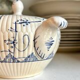 Pot à sucre, bocal Digoin Sarreguemines en faïence blanche et bleue, service "Copenhague" - début XX