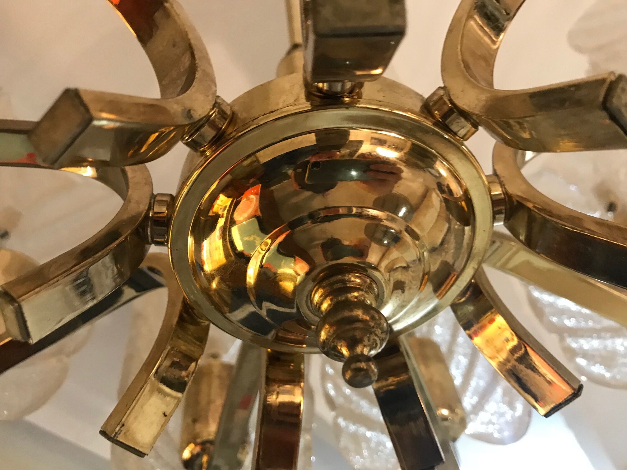 Chandelier Carl Fagerlund by Orrefors with 9 Murano leaves 1960