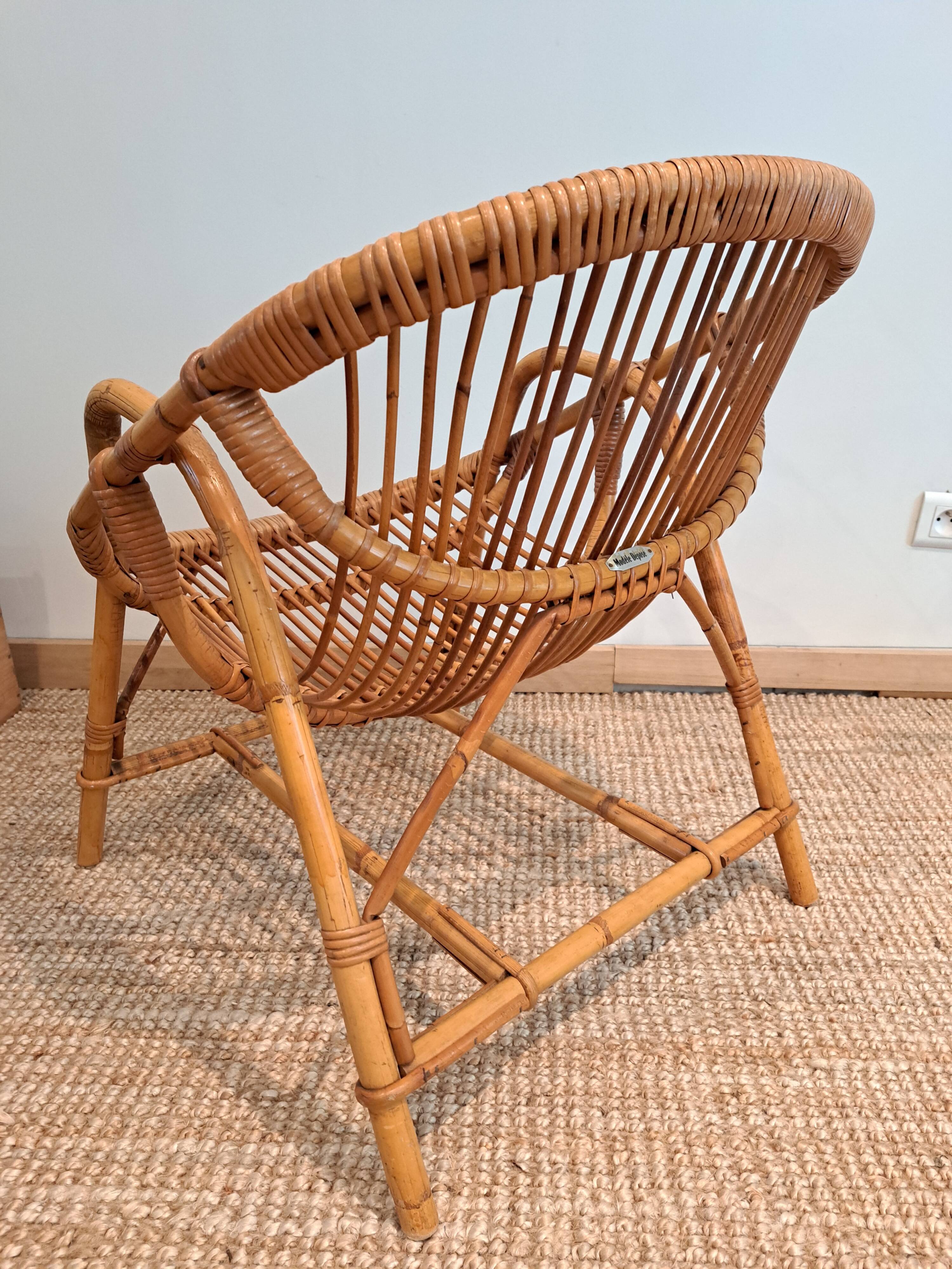Vintage rattan & bamboo armchair from the 60s