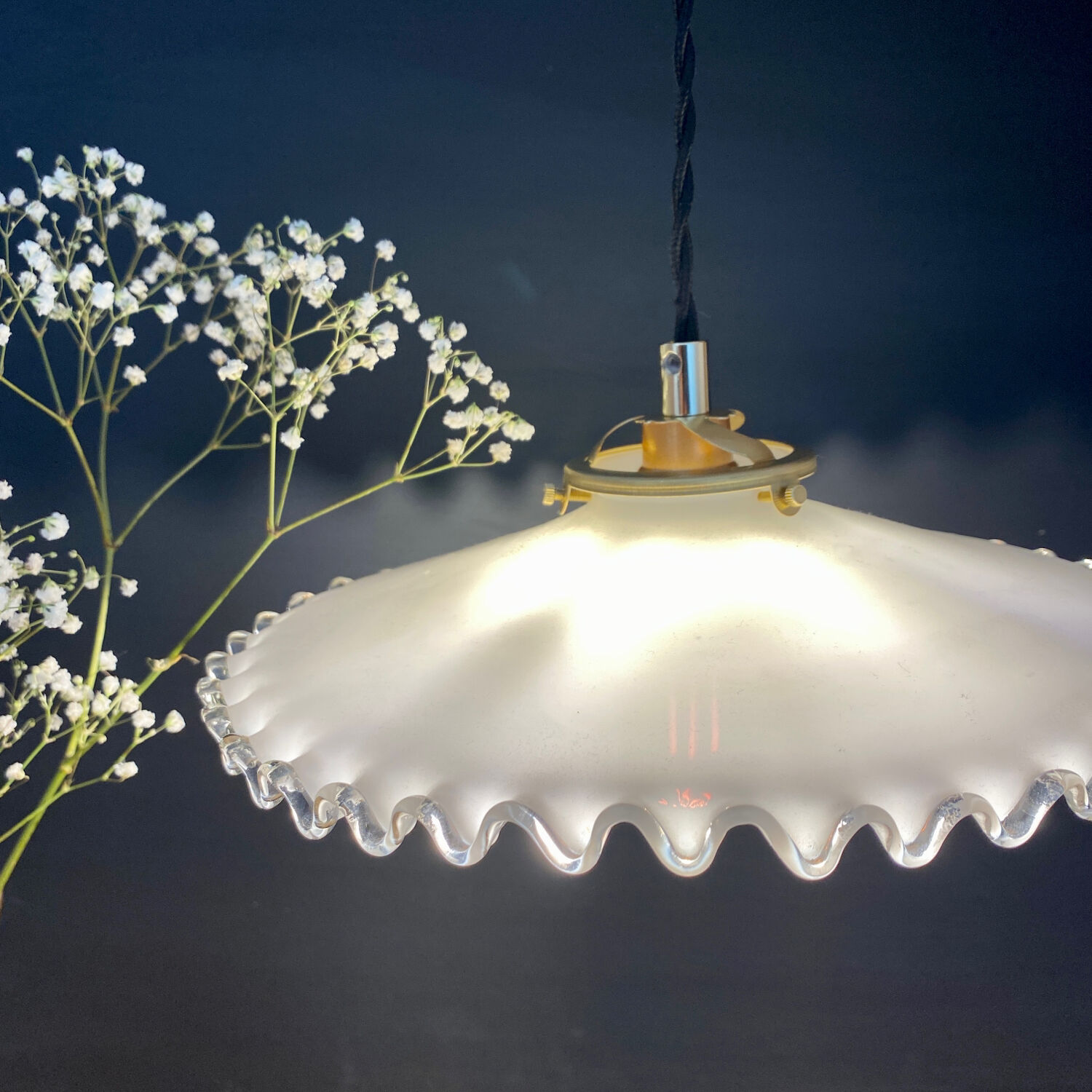 Vintage lampshade pendant light in white opaline