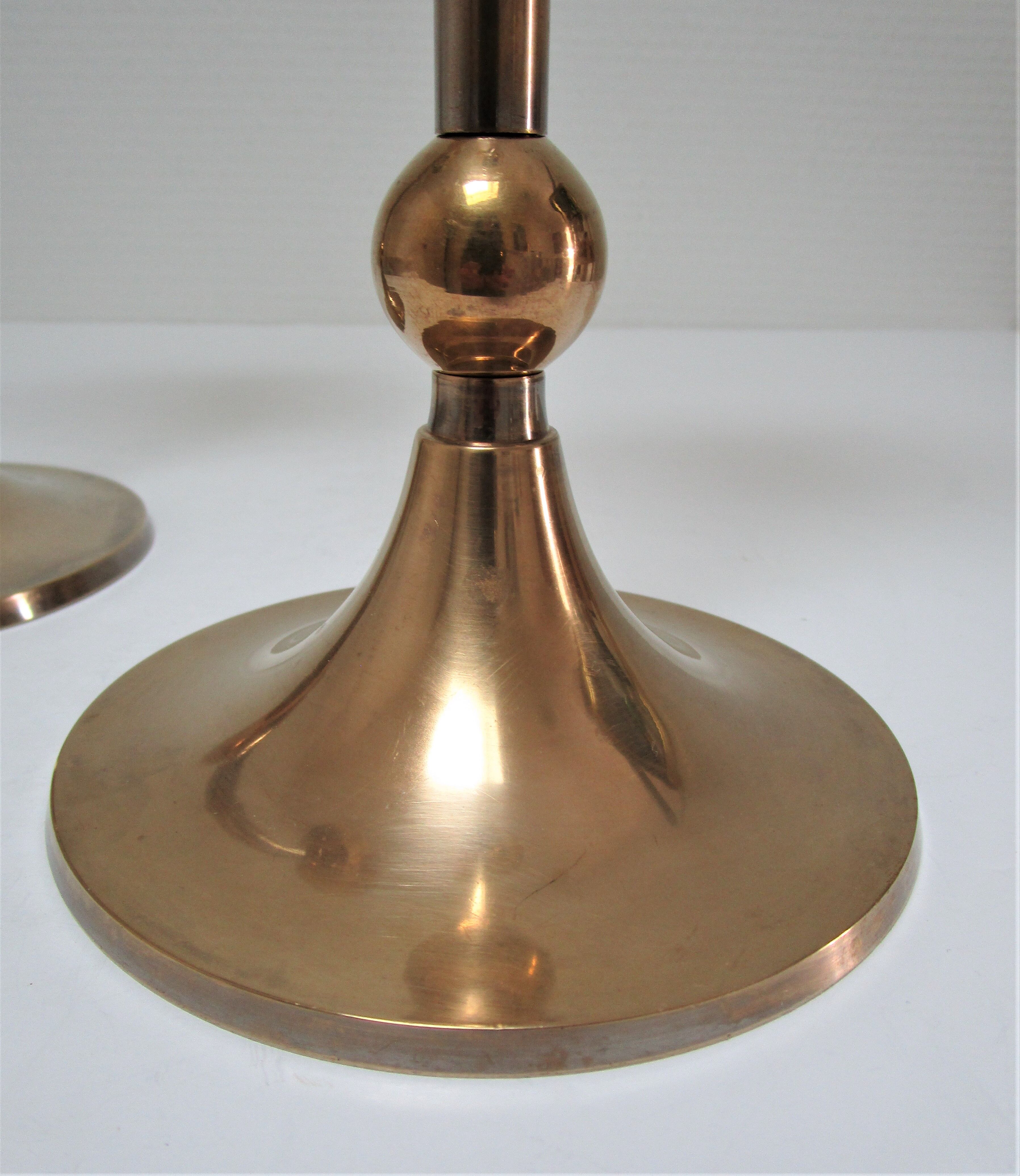 Pair of Scandinavian candlesticks brass vintage steel