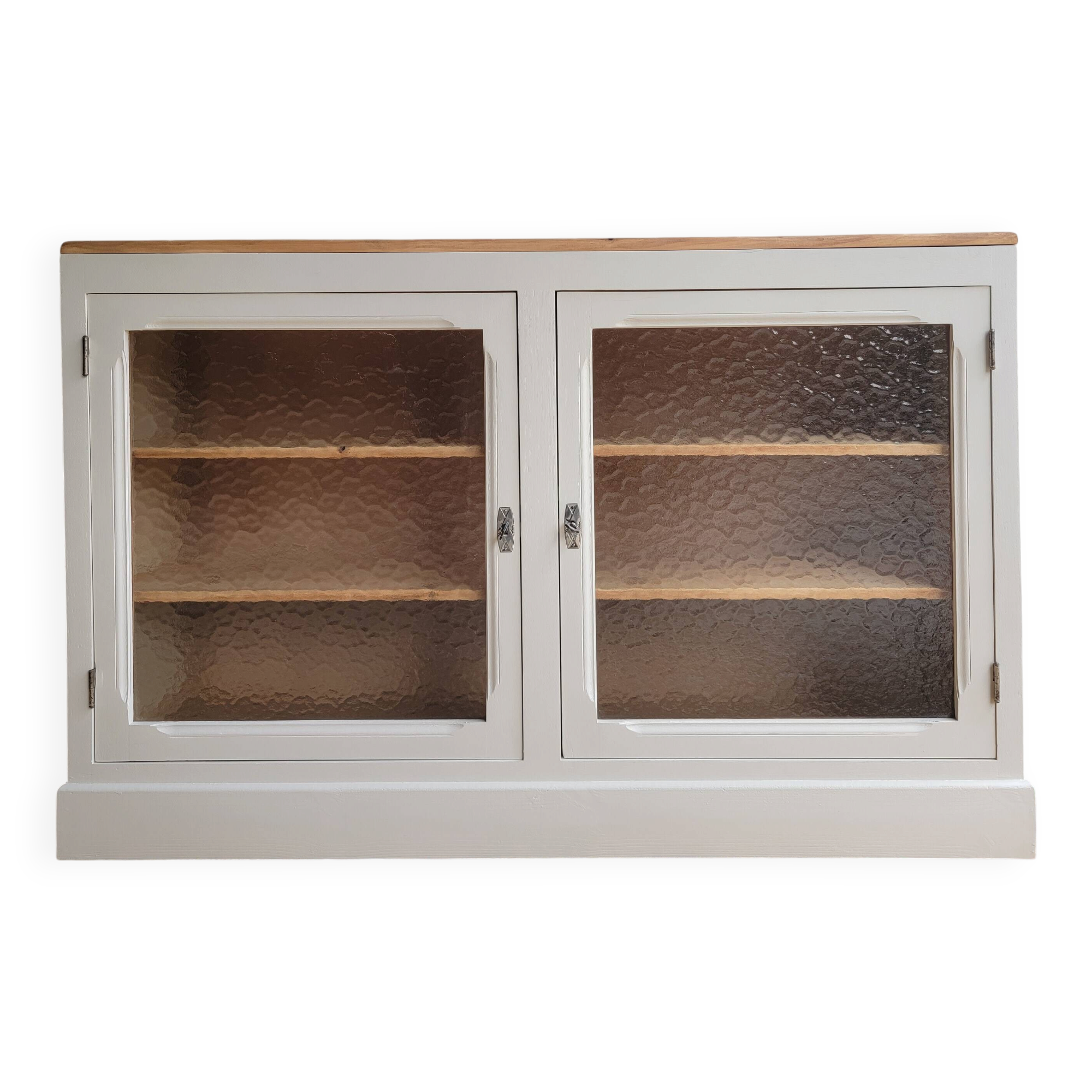 Beige glass and wood sideboard