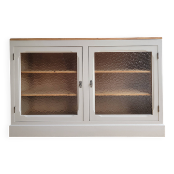 Buffet bas vitré beige et bois