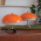 Pair of Philips 1960 mushroom bedside lamp, granite and orange vintage perspex